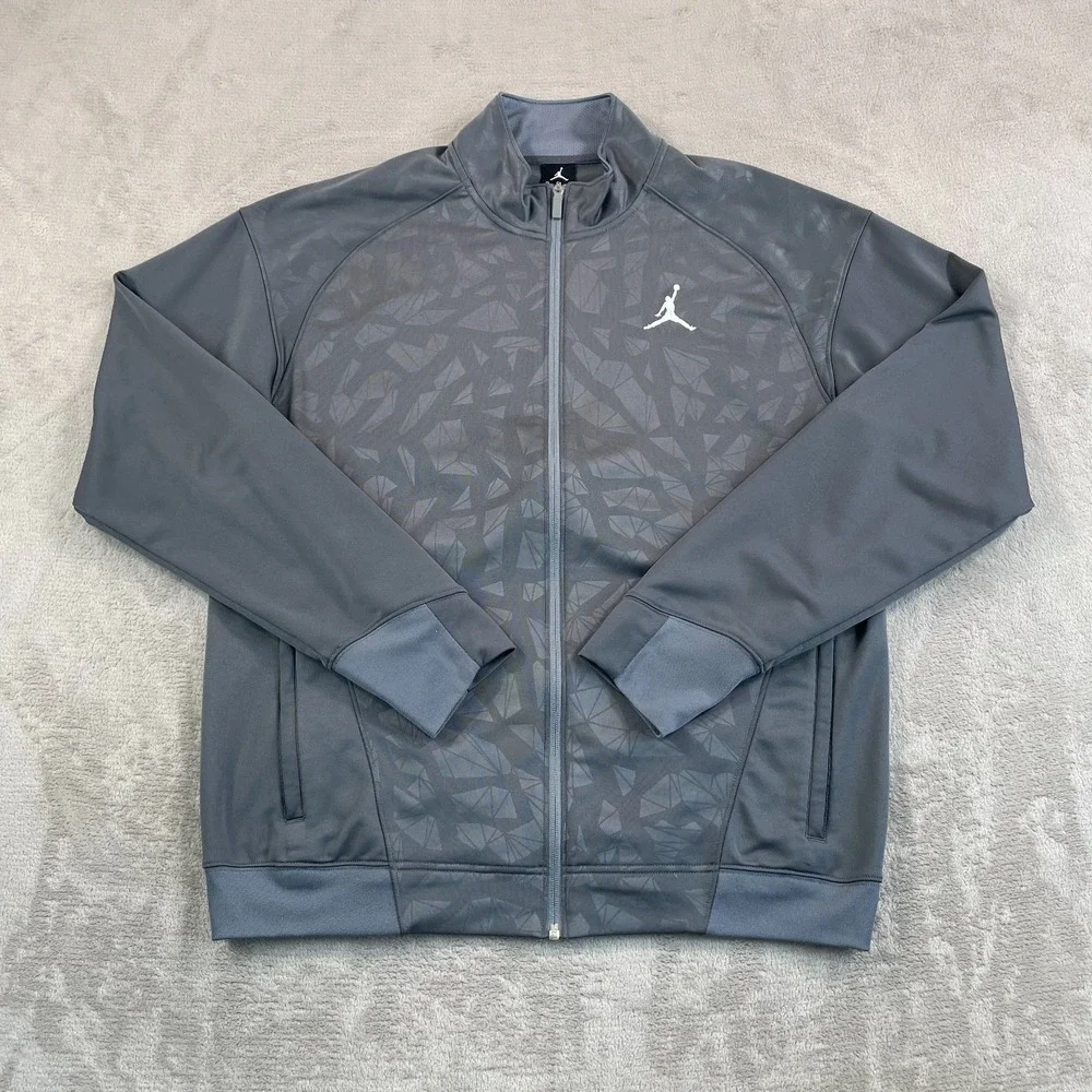 Nike Jordan Flight Jumpman‎ Logo Track Jacket Men XL Grey Geometric Full Zip